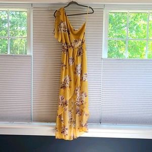 Yellow flowy summer one shoulder dress